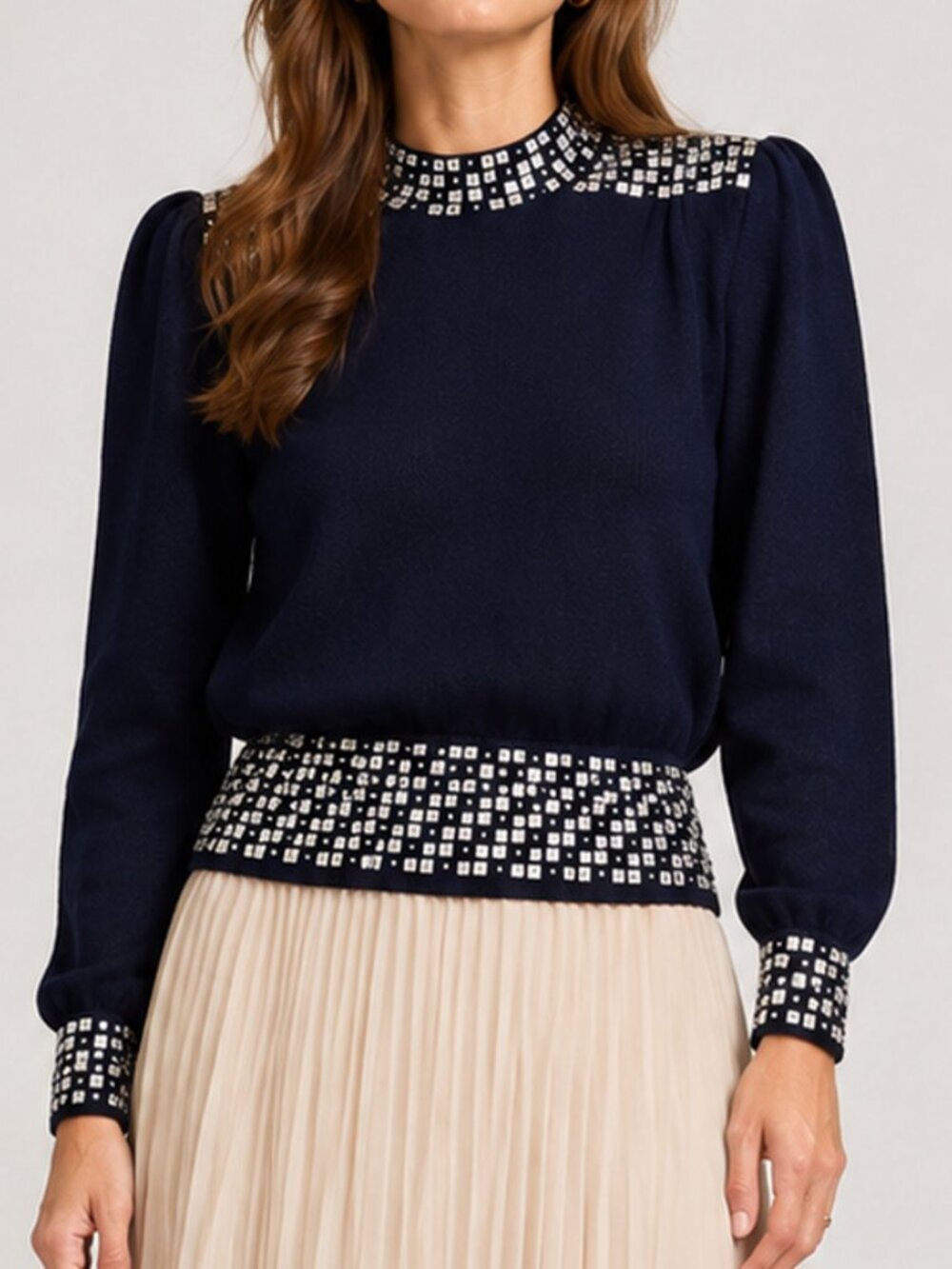 St. John Rhinestone Embellished Knit Sweater